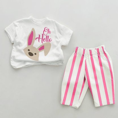 OH HELLO Baby Rabbit Striped 2-piece Set - White&Pink - 2-3T - image 1