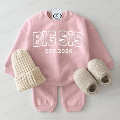 BIG BRO/BIG SIS EST.2026 Baby Sweatshirt 2-piece Grey Green Set - Pink - 2-3T - image 2