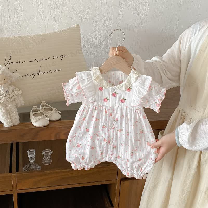 Baby Floral Ruffled  Romper - Short Sleeves - 18-24M - image 9