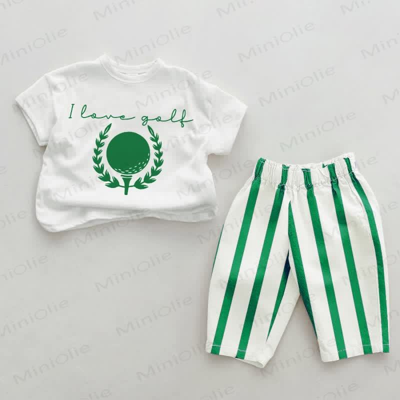 I LOVE GOLF Baby Green Vertical Striped 2-piece Set - White&Green - 2-3T - image 1