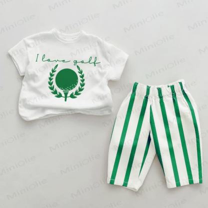 I LOVE GOLF Baby Green Vertical Striped 2-piece Set - White&Green - 2-3T - image 1
