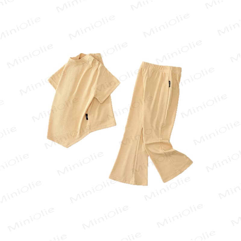 Toddler Knit Short-Sleeve Top and Flared Pants 2-piece Set - Yellow - 10Y - image 2