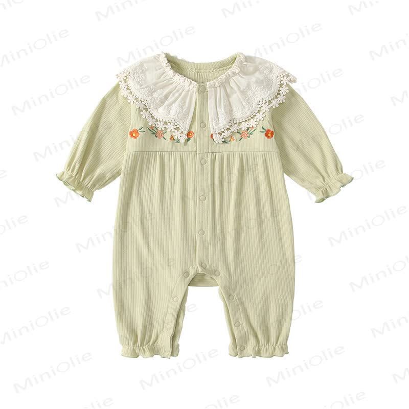 Baby Floral Embroidered Green Romper - image 4