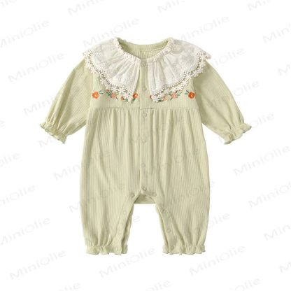 Baby Floral Embroidered Green Romper - image 4