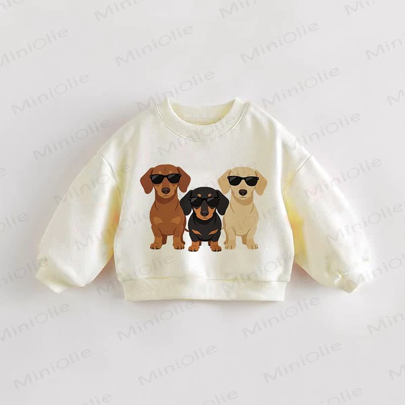 Baby Toddler Cartoon Dachshund Beige Sweatshirt - Cream - 3-5T - image 1
