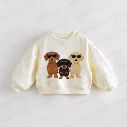 Baby Toddler Cartoon Dachshund Beige Sweatshirt - Cream - 3-5T - image 1