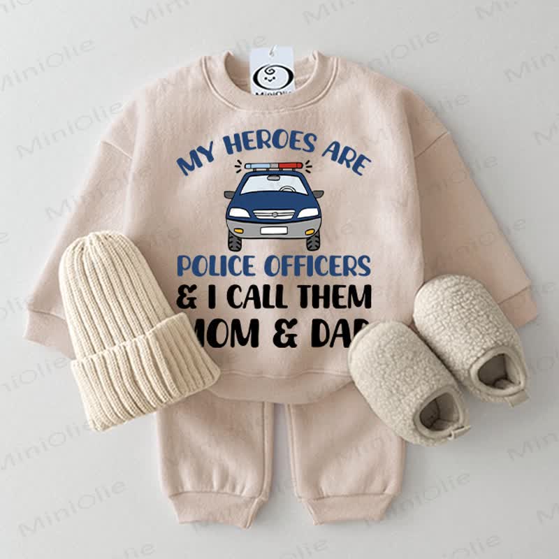 MY HEROES ARE POLICE OFFICERS & I CALL THEM MOM & DAD Baby Beige 2-piece Set - Beige - 2-3T - image 1