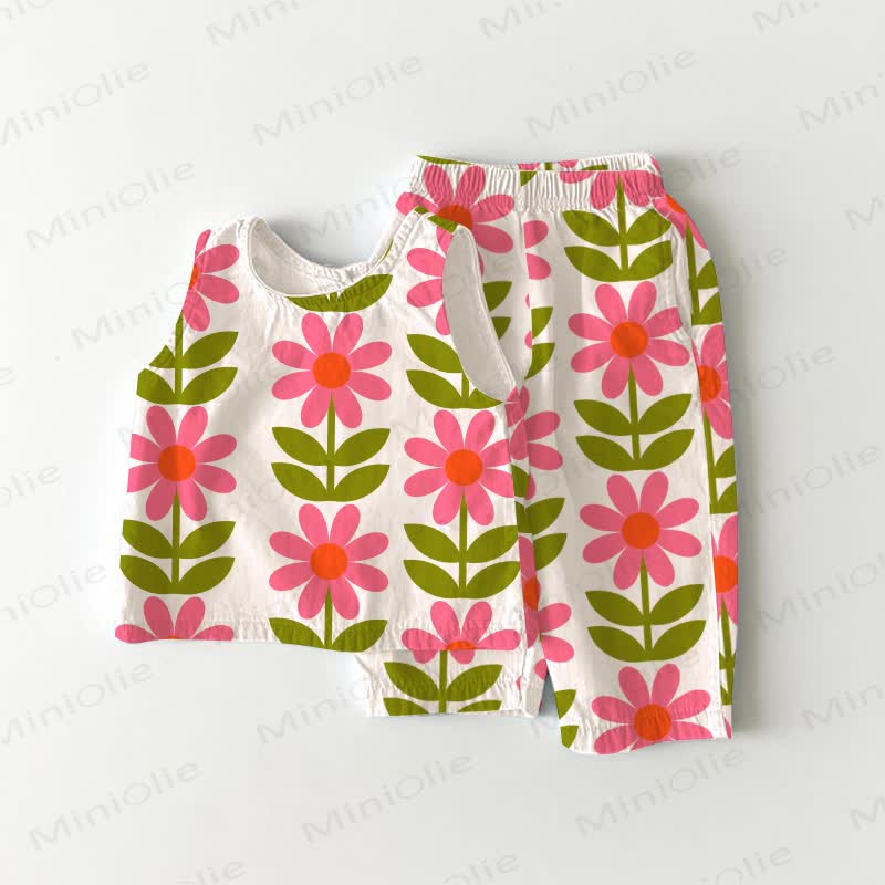 Baby Toddler Pink Flower Sleeveless 2-piece Set - White - 5-7T - image 1
