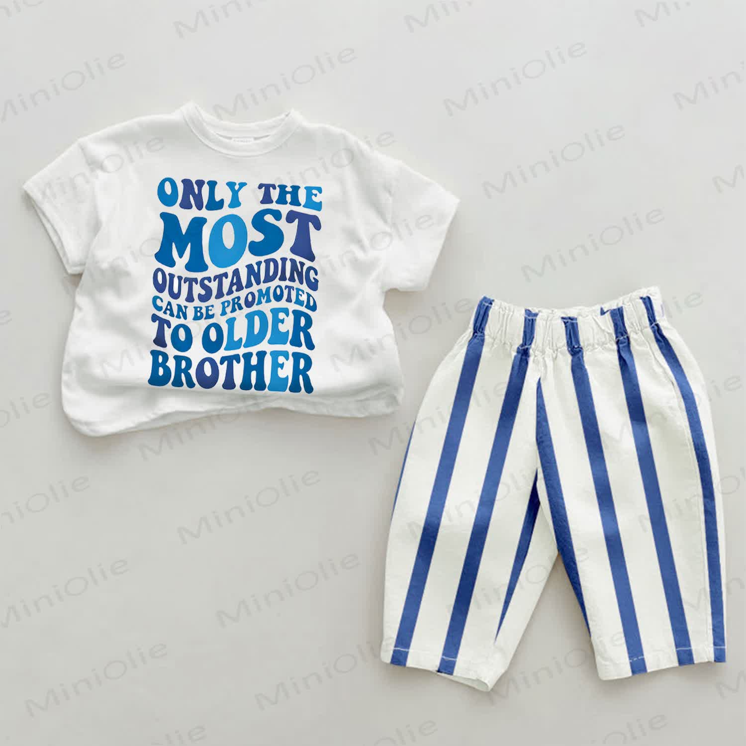 OUTSTANDING OLDER BROTHER Baby Blue Striped 2-piece Set - White&Blue - 2-3T - image 1