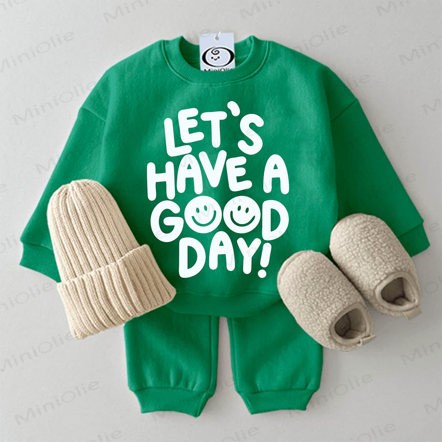 LET'S HAVE A GOOD DAY! Baby Sweatshirt 2-piece Set - Green - 2-3T - image 1