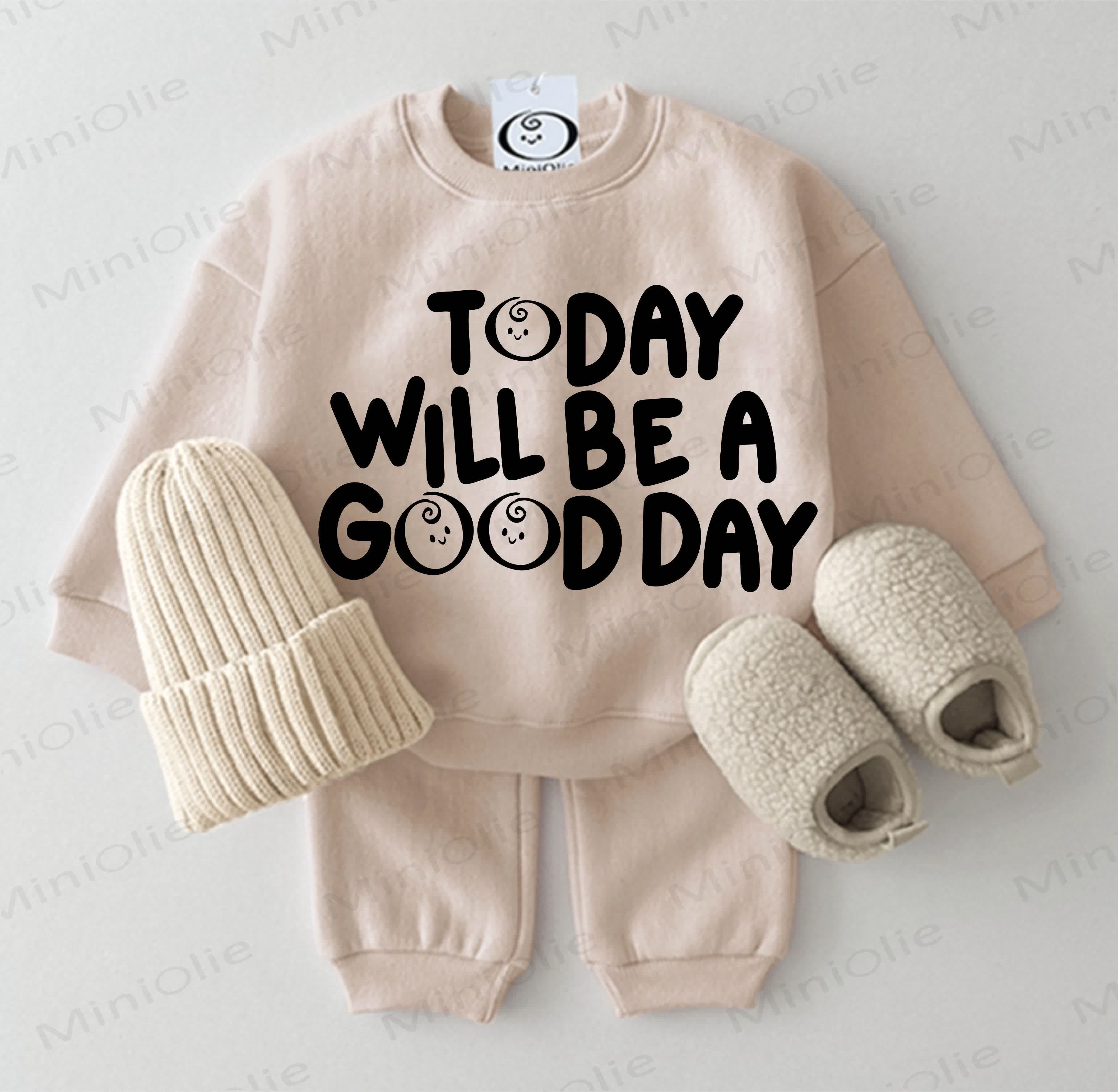 TODAY WILL BE A GOOD DAY Baby Sweatshirt 2-piece Set - Beige - 2-3T - image 2