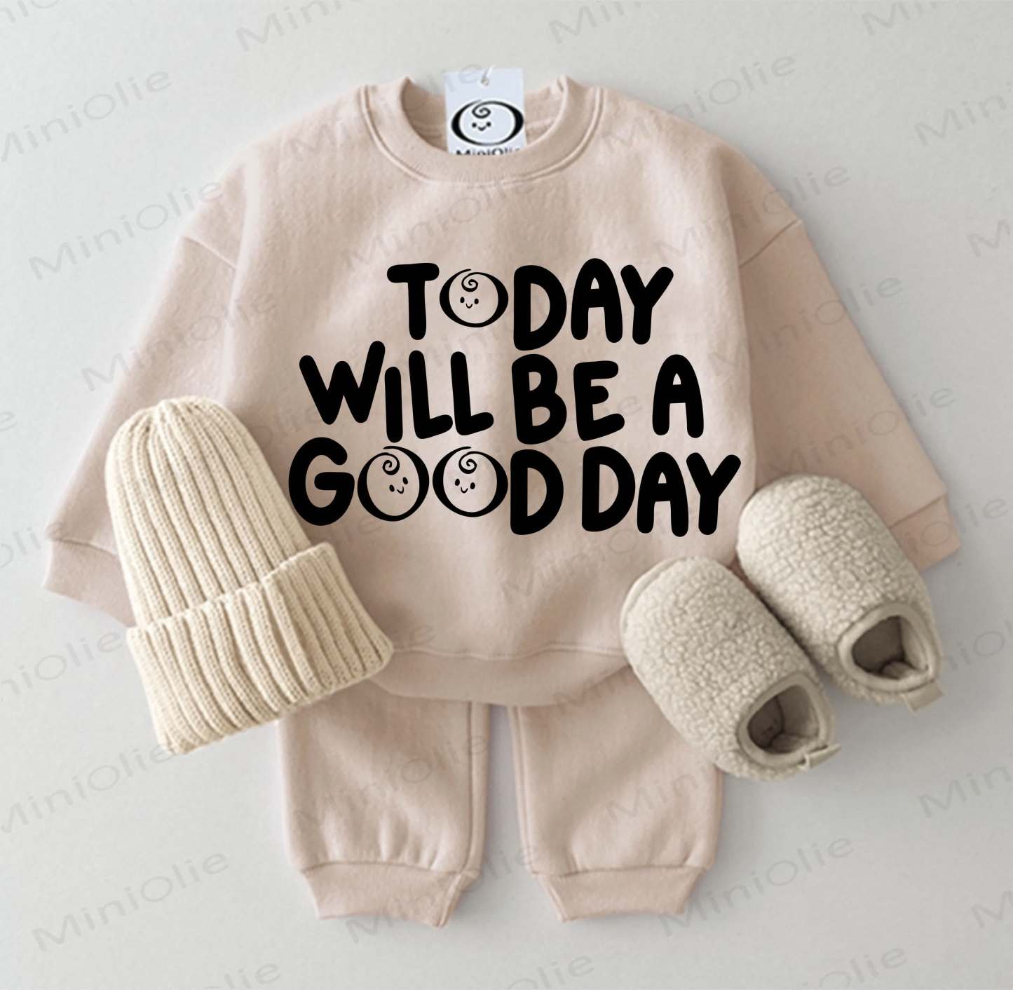 TODAY WILL BE A GOOD DAY Baby Sweatshirt 2-piece Set - Beige - 2-3T - image 2