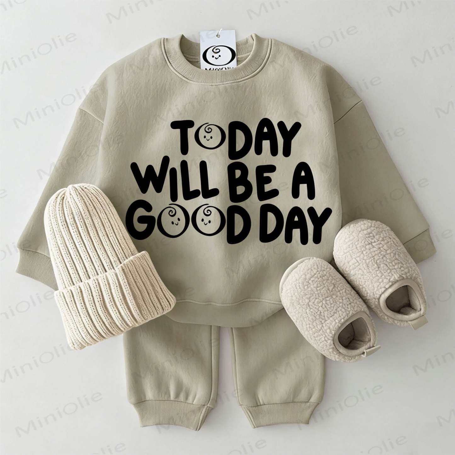 TODAY WILL BE A GOOD DAY Baby Sweatshirt 2-piece Set - Grey Green - 2-3T - image 1