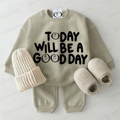 TODAY WILL BE A GOOD DAY Baby Sweatshirt 2-piece Set - Grey Green - 2-3T - image 1