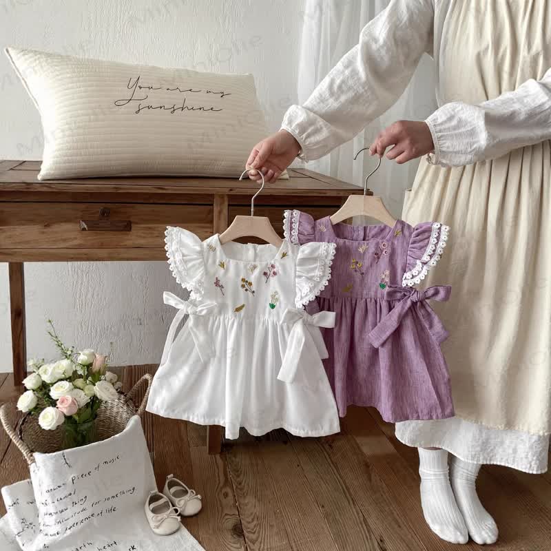 Baby Embroidered Flutter Sleeves Dress - image 1