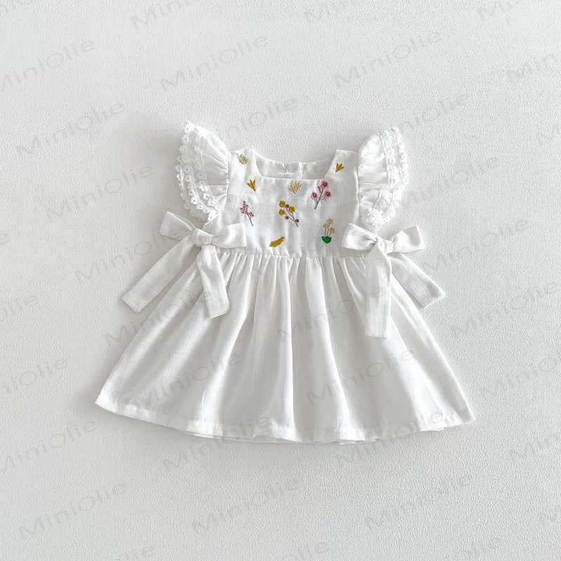 Baby Embroidered Flutter Sleeves Dress - White - 3-4T - image 4