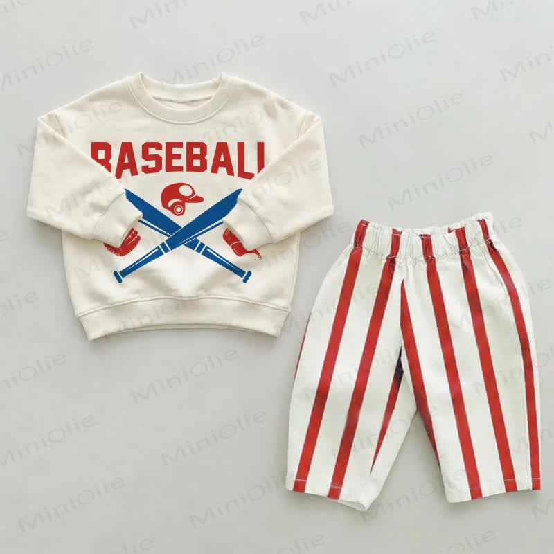 BASEBALL Baby Toddler Red Striped Pants 2-piece Set - Beige&Red - 2-3T - image 1