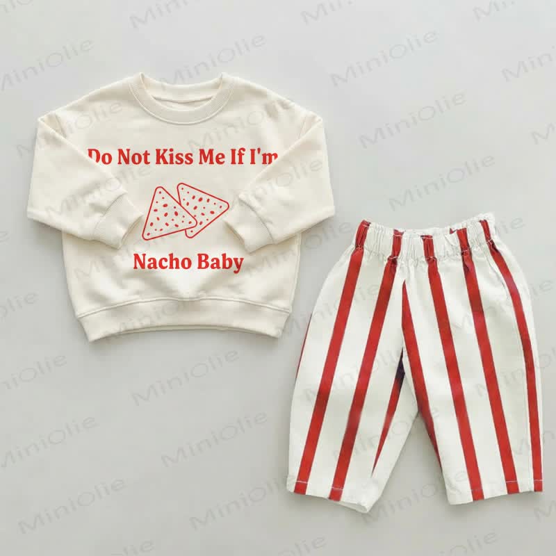 DO NOT KISS ME IF I'M NACHO BABY Baby Toddler Red Striped Pants 2-piece Set - Beige&Red - 2-3T - image 1