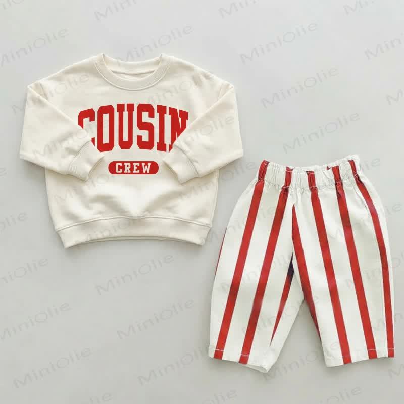 COUSIN CREW Baby Toddler Red Striped Pants 2-piece Set - Beige&Red - 2-3T - image 1