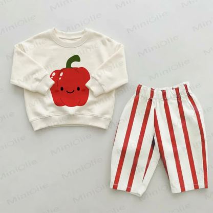 Baby Toddler Smile Pepper Red Striped Pants 2-piece Set - Beige&Red - 2-3T - image 1
