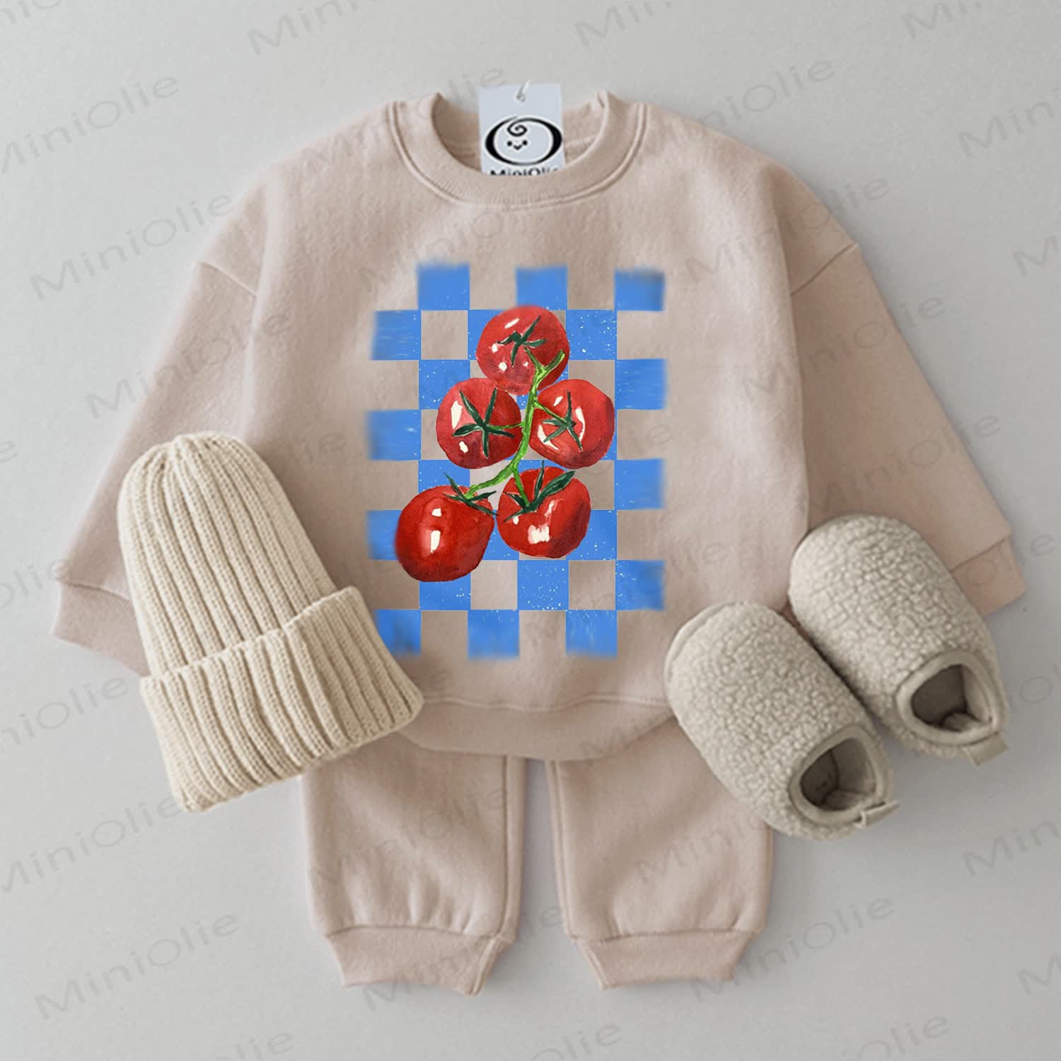 Baby Tomato Checkerboard Beige 2-piece Set - Beige - 2-3T - image 1