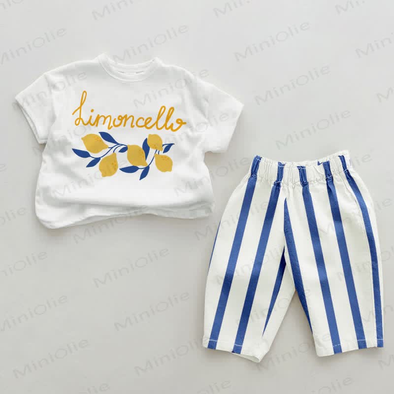 LIMONCELLO Baby Blue Vertical Striped 2-piece Set - White&Blue - 2-3T - image 1
