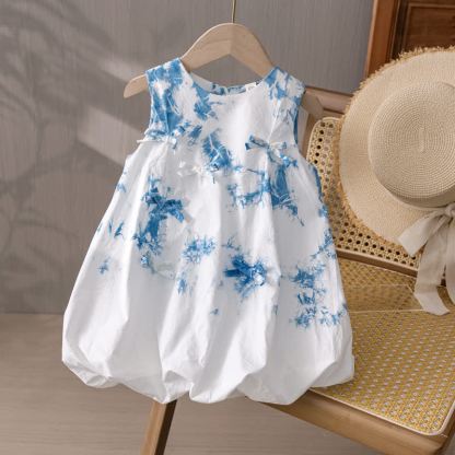 Toddler Bow Tie-dye Sleeveless Dress - Blue - 4-5T - image 1