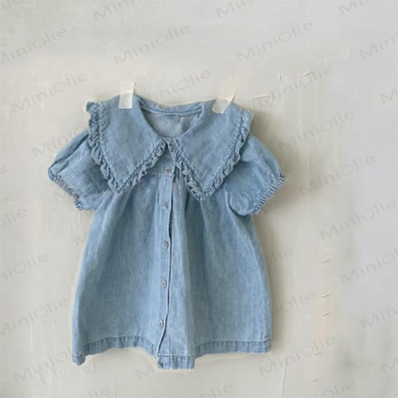 Toddler Lapel Solid Color Denim Dress - image 2