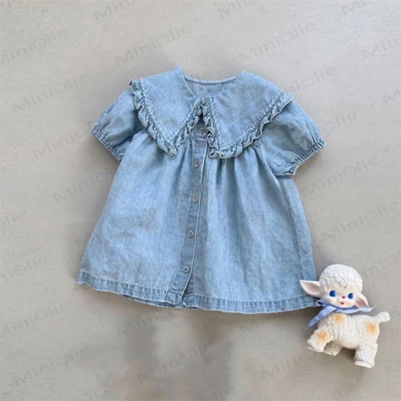 Toddler Lapel Solid Color Denim Dress - Blue - 4-5T - image 1