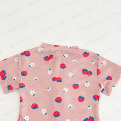 Toddler Girl Strawberry/Floral Zip Swimsuit with Hat - image 8