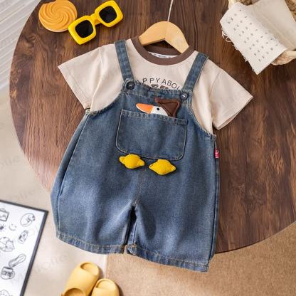 Toddler Duck Tee and Overalls Set - Beige - 4-5T - image 8