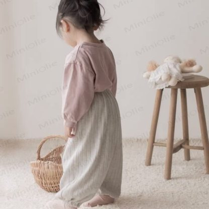 Baby Solid Color Ribbed Loose Pants - image 5