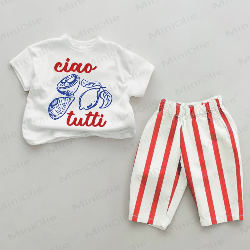 CIAO TUTTI Baby Red Vertical Striped 2-piece Set - White&Red - 2-3T - image 1
