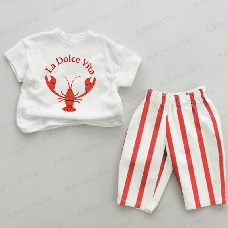 LA DOLCE VITA Baby Lobster Red Vertical Striped 2-piece Set - White&Red - 2-3T - image 1
