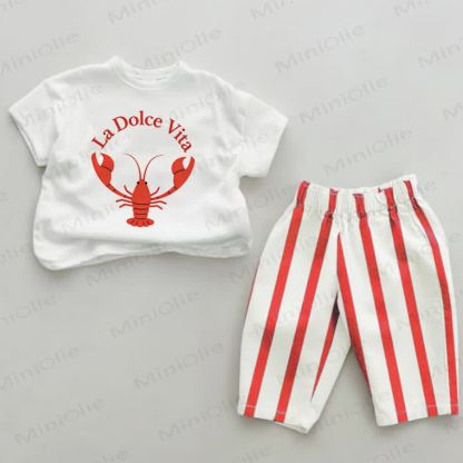 LA DOLCE VITA Baby Lobster Red Vertical Striped 2-piece Set - White&Red - 2-3T - image 1