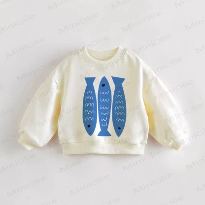 Baby Toddler Blue Fish Sweatshirt - Cream - 3-5T - image 1
