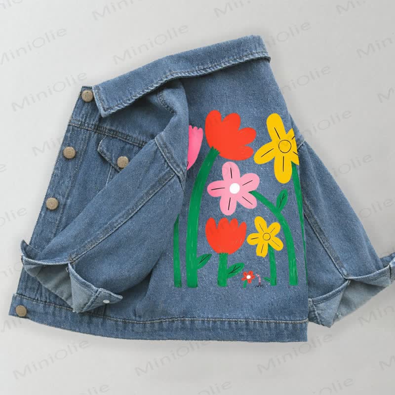 Toddler Kid Flower Denim Jacket - Blue - 10-11T - image 1