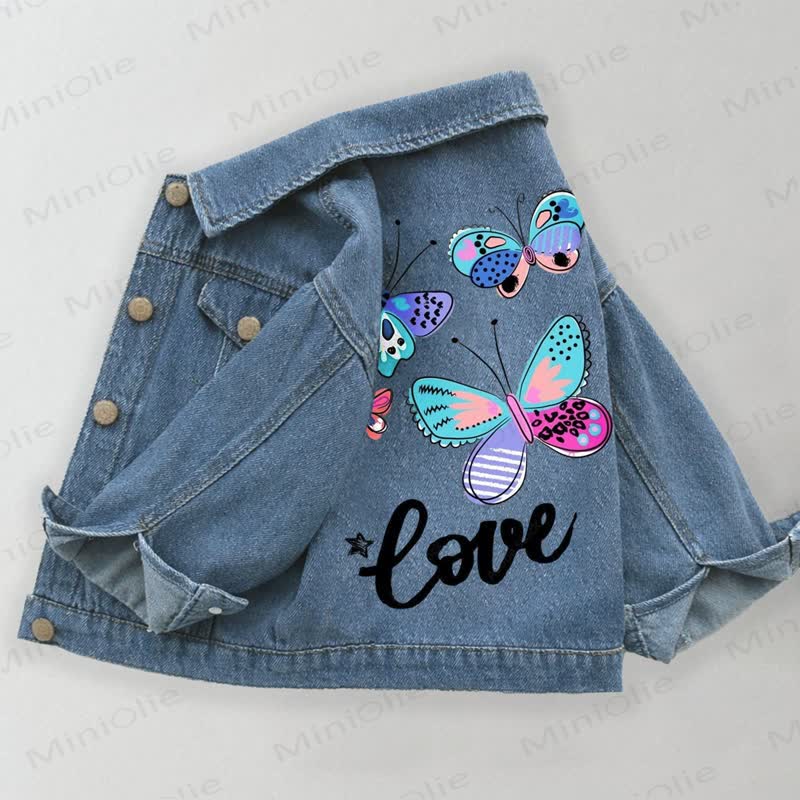 LOVE Toddler Kid Butterfly Denim Jacket - Blue - 10-11T - image 1