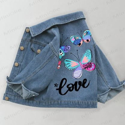 LOVE Toddler Kid Butterfly Denim Jacket - Blue - 10-11T - image 1