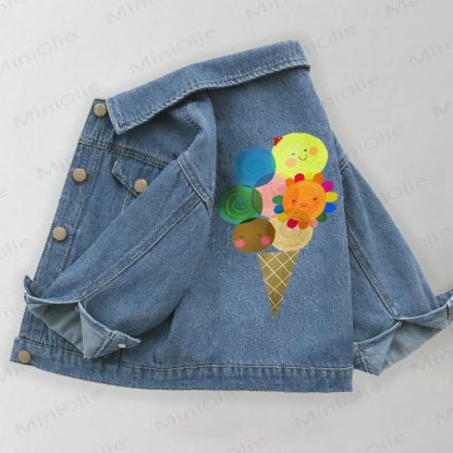 Toddler Kid Icecream Smiley Denim Jacket - Blue - 10-11T - image 1