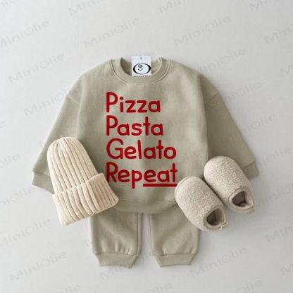 PIZZA PASTA GELATO REPEAT Baby Sweatshirt Grey Green 2-piece Set - Grey Green - 2-3T - image 1