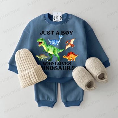 JUST A BOY WHO LOVES DINOSAURS Baby Blue Sweatsuit 2-piece Set - Blue - 2-3T - image 1
