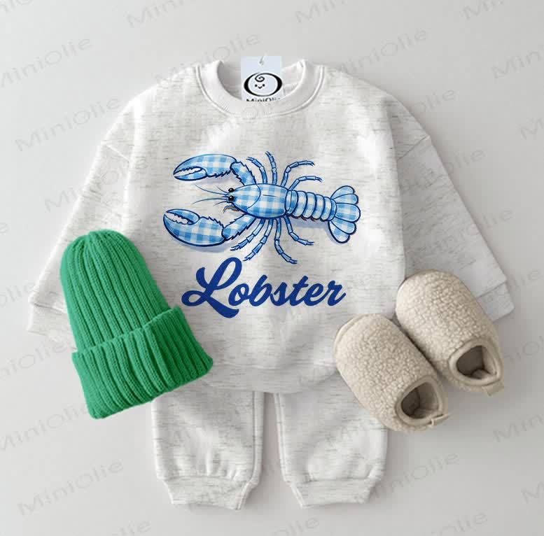 Baby Blue Lobster Sweatshirt 2-piece Light Grey Set - Light Grey - 2-3T - image 1
