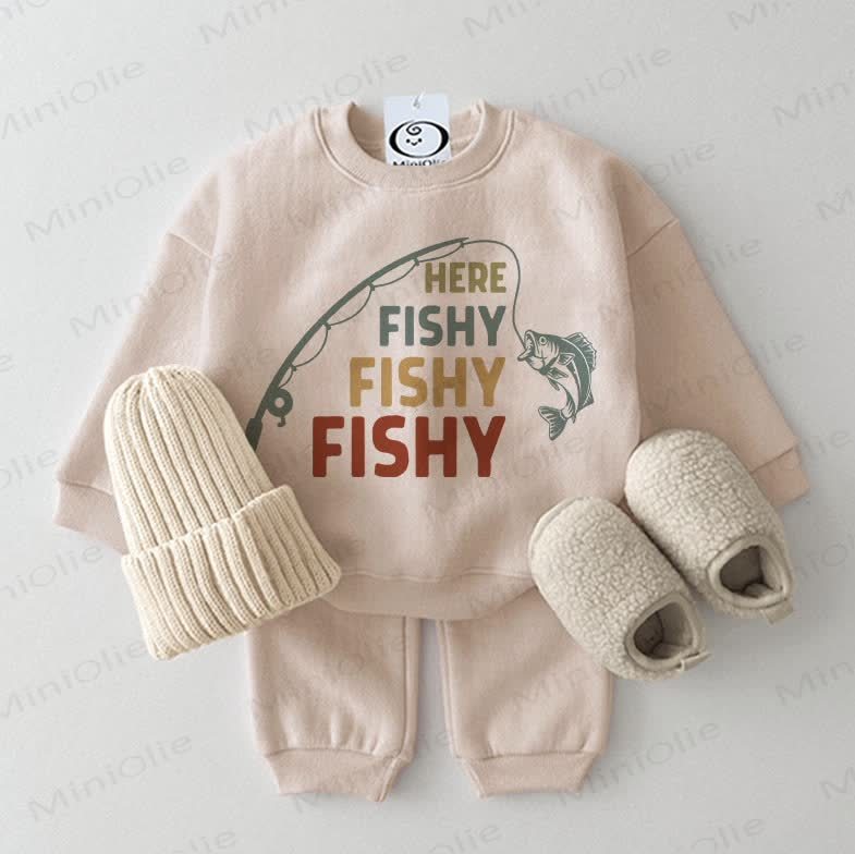 HERE FISHY FISHY FISHY Baby Sweatshirt 2-piece Beige Set - Beige - 2-3T - image 1