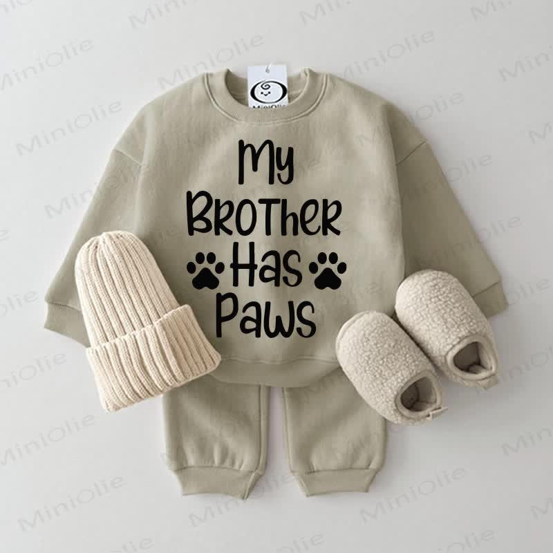 MY BROTHER HAS PAWS Baby Sweatshirt 2-piece Grey Green Set - Grey Green - 2-3T - image 1
