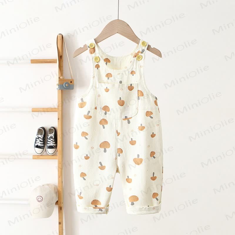 Baby Toddler Mushroom Pocket Overalls - Beige - 3-4T - image 1