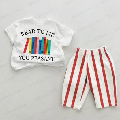 READ TO ME YOU PEASANT Baby Red Vertical Striped 2-piece Set - White&Red - 2-3T - image 1