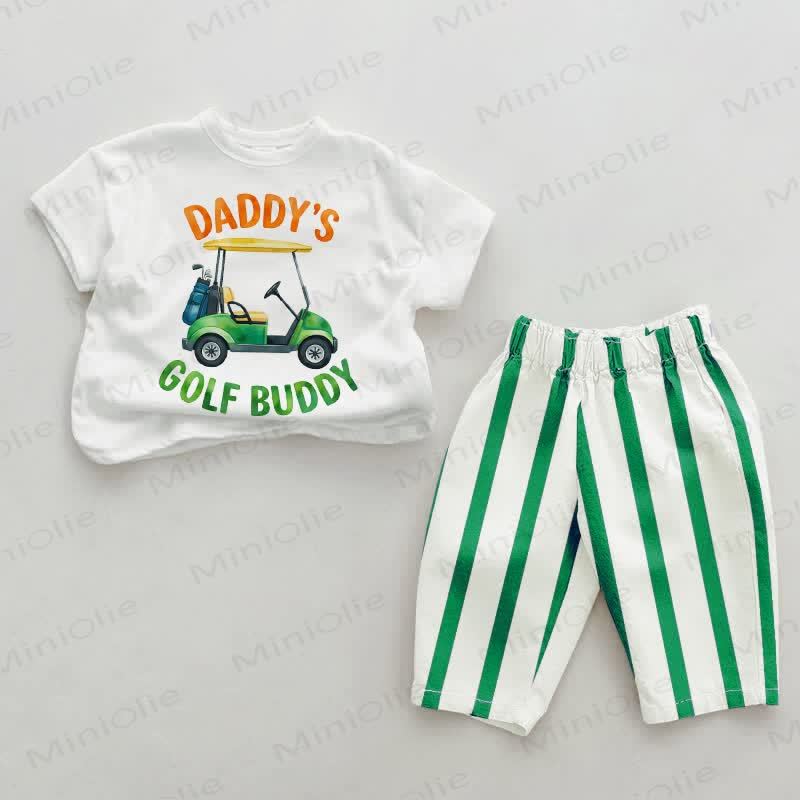 DADDY'S GOLF BUDDY Baby Green Vertical Striped 2-piece Set - White&Green - 2-3T - image 1
