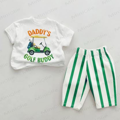 DADDY'S GOLF BUDDY Baby Green Vertical Striped 2-piece Set - White&Green - 2-3T - image 1
