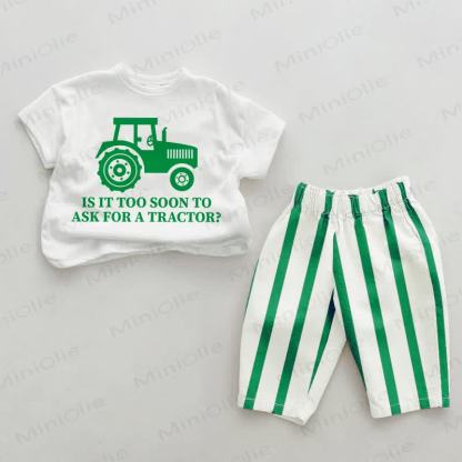 IS IT TOO SOON TO ASK FOR A TRACTOR? Baby Green Vertical Striped 2-piece Set - White&Green - 2-3T - image 1